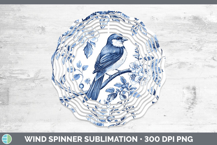 GorgeousBlue Chinoiserie Birds Wind Spinner design.