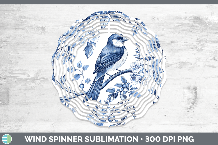 Blue Chinoiserie Birds Pine Grosbeak Wind Spinner Sublimatio