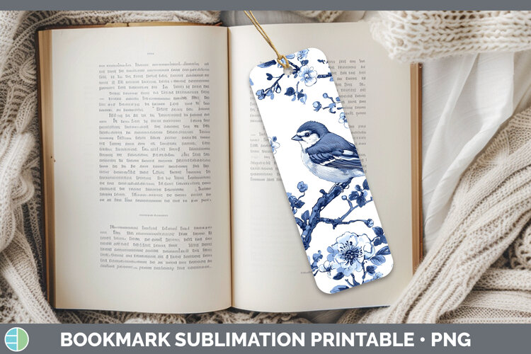 GorgeousBlue Chinoiserie Birds Bookmark design.