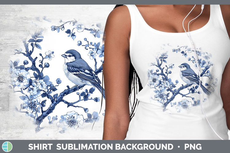 Blue Chinoiserie Birds Sparrow Shirt Sublimation Sublimation