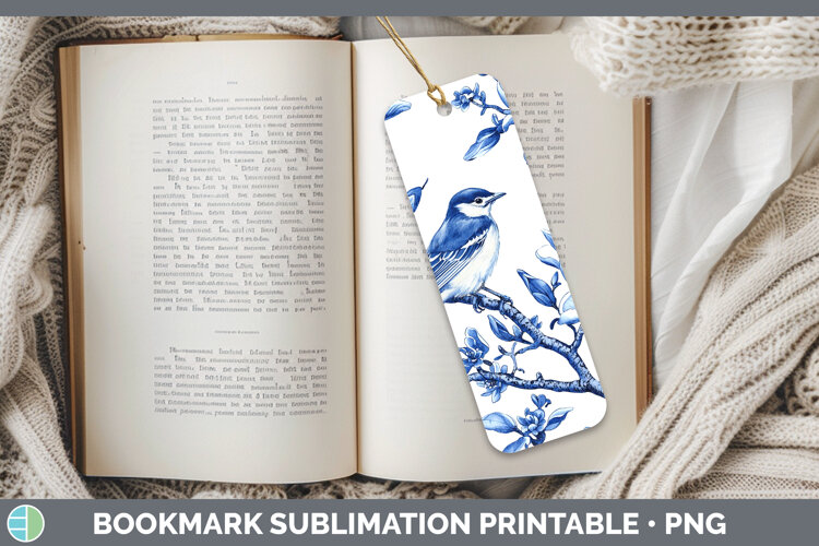 GorgeousBlue Chinoiserie Birds Bookmark design.