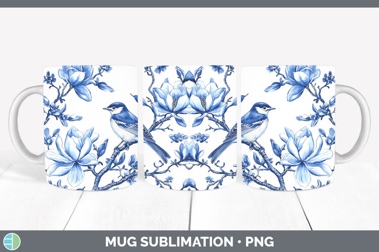 GorgeousBlue Chinoiserie Birds Mug Wrap design.