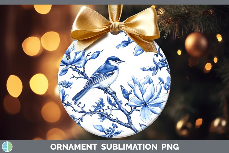 Blue Chinoiserie Birds Warbler Ornament Sublimation Bauble D