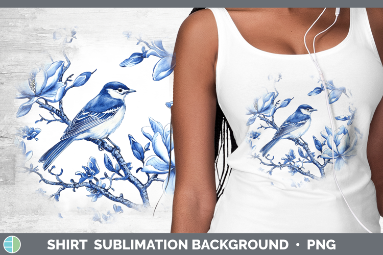 Blue Chinoiserie Birds Warbler Shirt Sublimation Sublimation