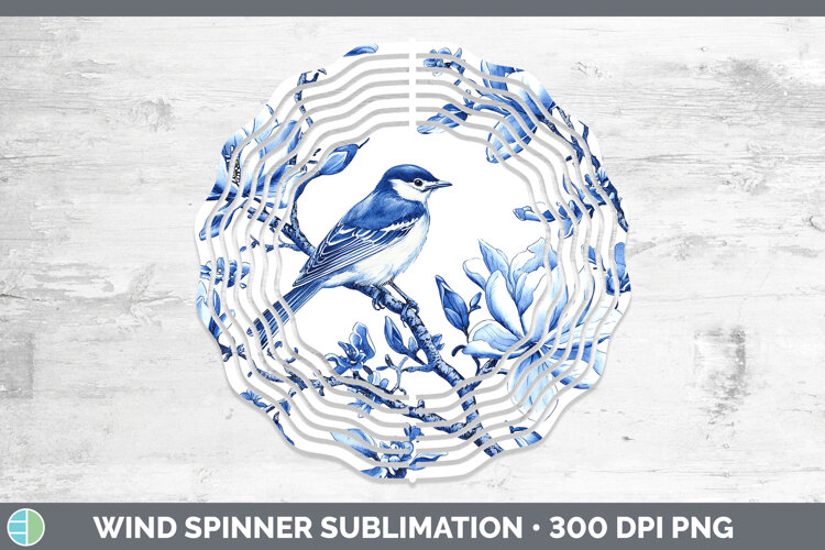 GorgeousBlue Chinoiserie Birds Wind Spinner design.
