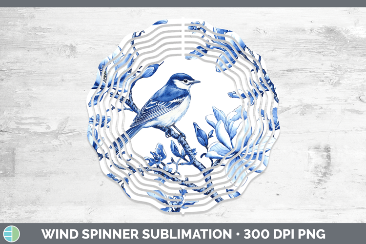 Blue Chinoiserie Birds Warbler Wind Spinner Sublimation Spin