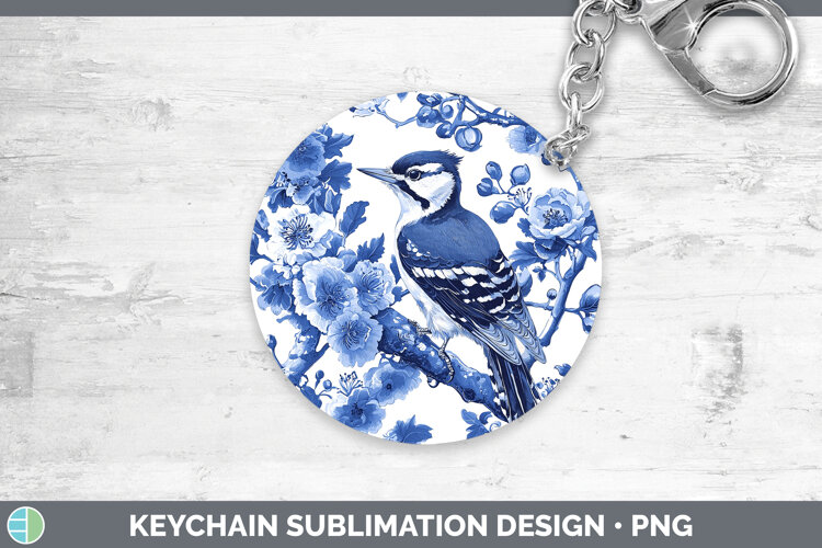 GorgeousBlue Chinoiserie Birds Keychain design.