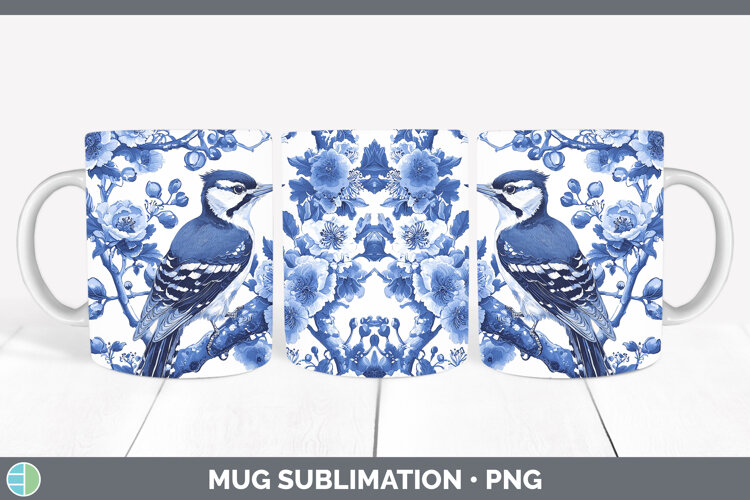 GorgeousBlue Chinoiserie Birds Mug Wrap design.