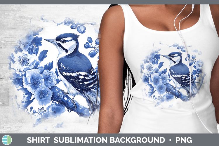 Blue Chinoiserie Birds Woodpecker Downy Shirt Sublimation Su