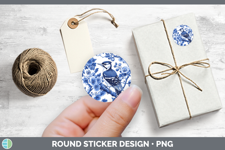 Blue Chinoiserie Birds Woodpecker Downy Stickers | Round Lab