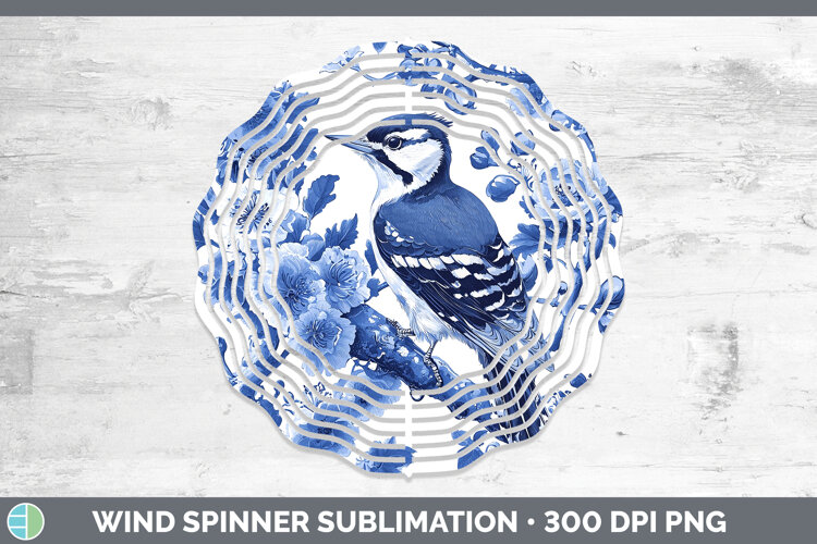 GorgeousBlue Chinoiserie Birds Wind Spinner design.