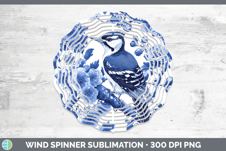 Blue Chinoiserie Birds Woodpecker Downy Wind Spinner Sublima