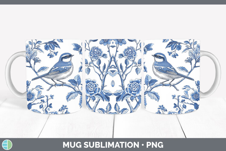 GorgeousBlue Chinoiserie Birds Mug Wrap design.