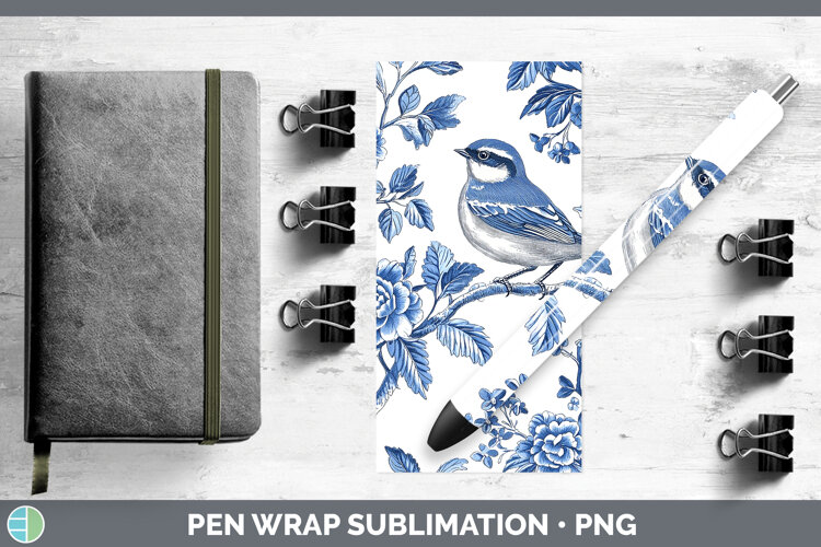 GorgeousBlue Chinoiserie Birds Pen Wrap design.