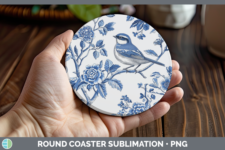 Blue Chinoiserie Birds Wren Round Coaster Sublimation Coaste