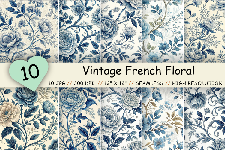 Blue Chinoiserie Toile De Jouy Digital Paper, Vintage French
