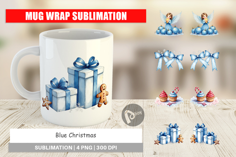 Blue Christmas Mug Wrap