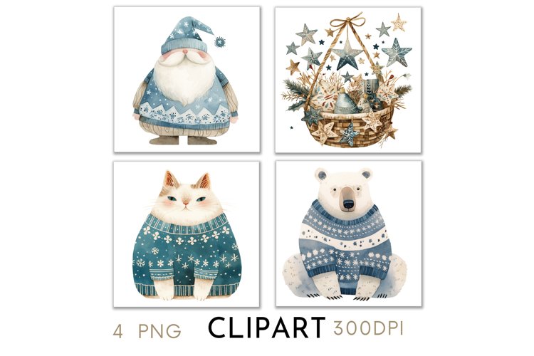 Blue Christmas Illustrations Watercolor PNG