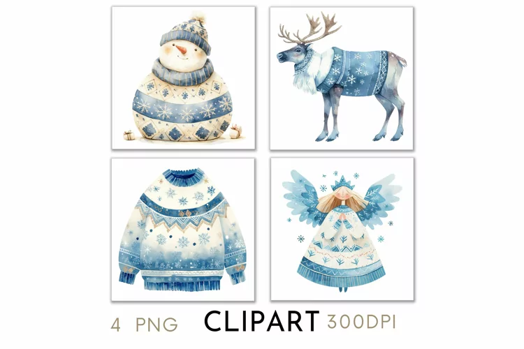 Blue Christmas Illustrations Watercolor PNG