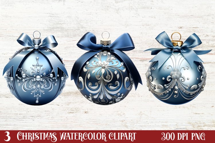 Blue Christmas Ornaments Clipart, Christmas PNG example image 1