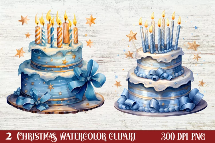 Blue Christmas Watercolor Clipart, Blue Christmas Sublimatio
