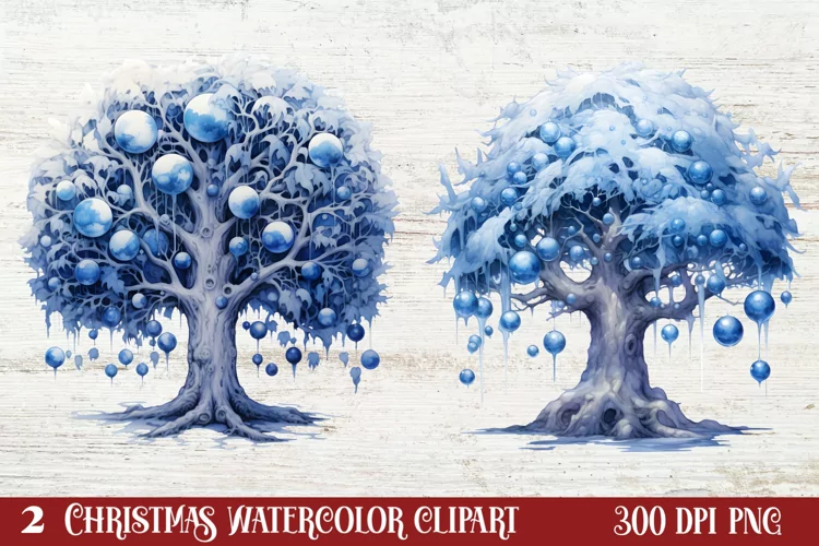 Blue Christmas Watercolor Clipart, Blue Christmas Sublimatio