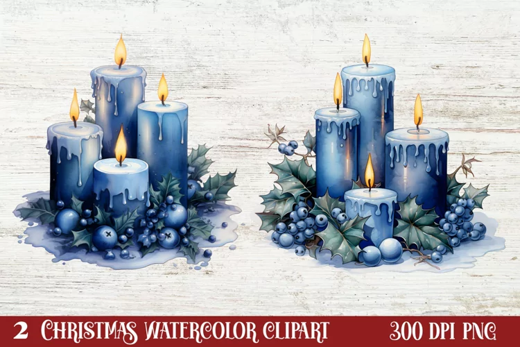 Blue Christmas Watercolor Clipart, Blue Christmas Sublimatio