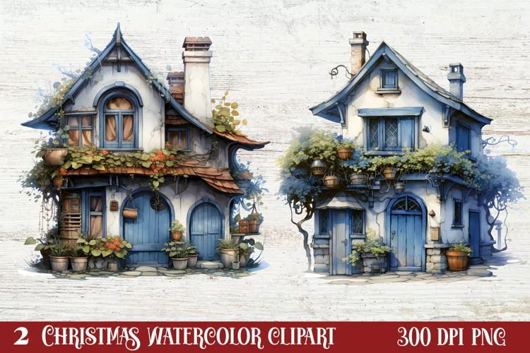 Blue Christmas Watercolor Clipart, Blue Christmas Sublimatio
