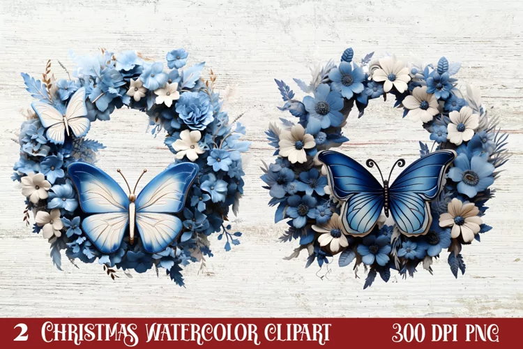 Blue Christmas Watercolor Clipart, Blue Christmas Sublimatio