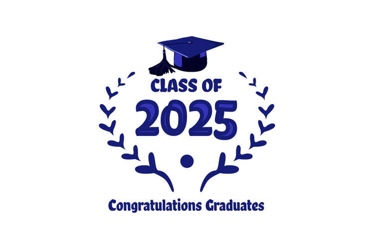 Blue class of 2025 badge congratulations graduates isolated