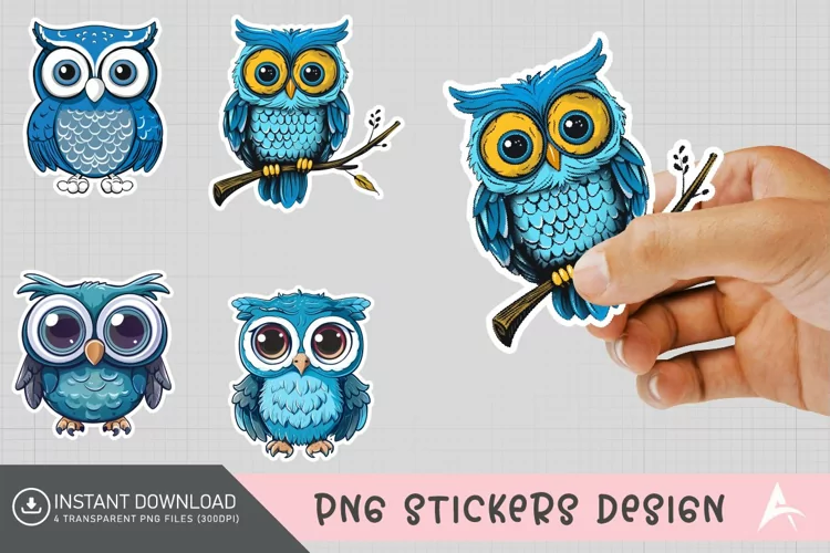 Blue Cute Owl Sticker Clipart