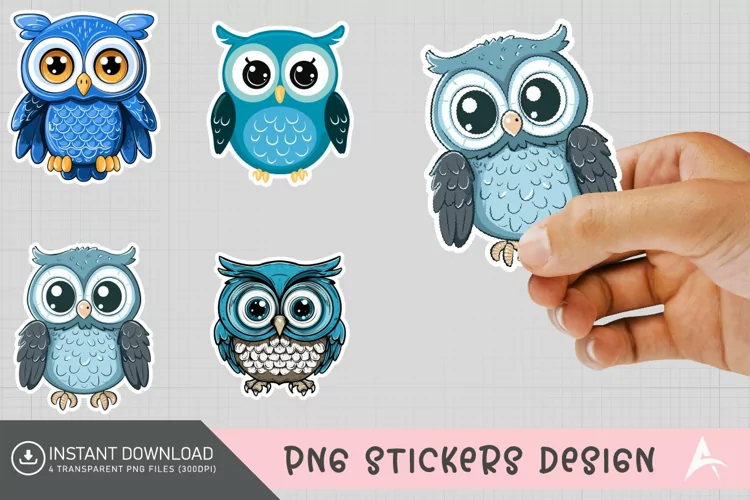 Blue Cute Owl Sticker Clipart