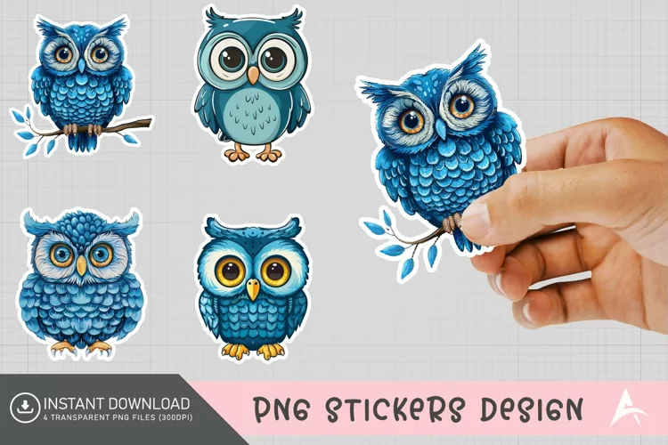Blue Cute Owl Sticker Clipart