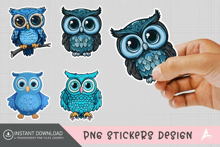 Blue Cute Owl Sticker Clipart