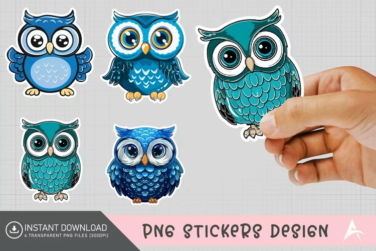 Blue Cute Owl Sticker Clipart