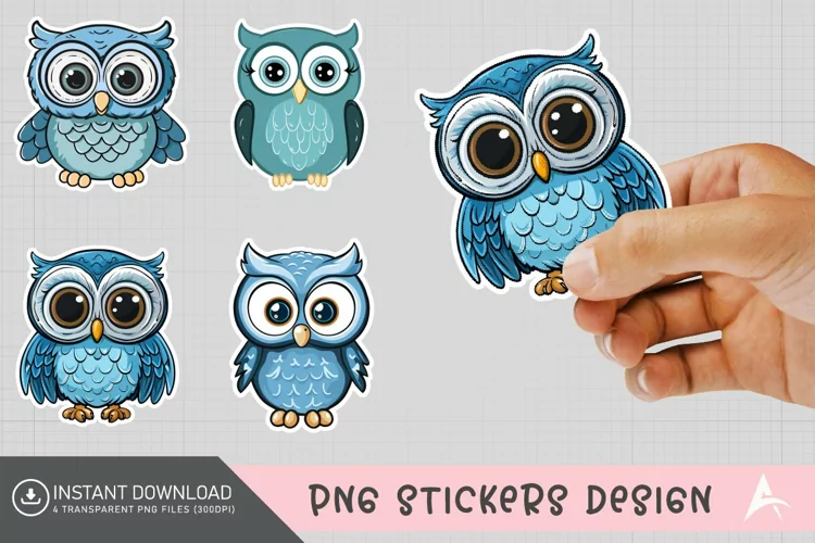 Blue Cute Owl Sticker Clipart
