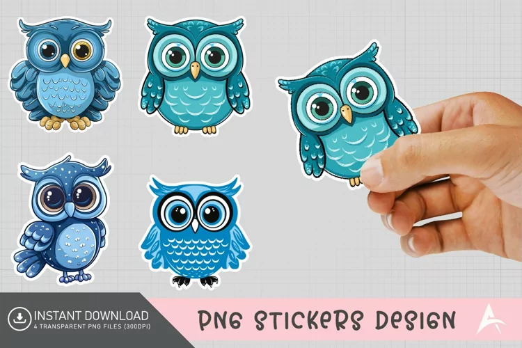 Blue Cute Owl Sticker Clipart