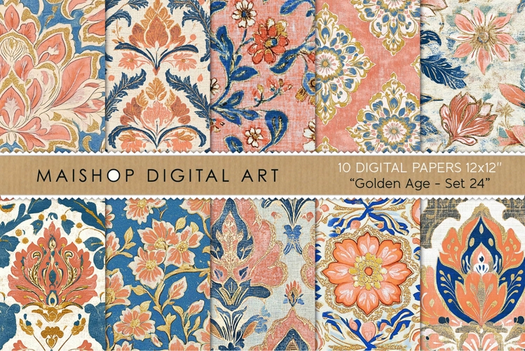 Blue and Coral Luxe Botanical Patterns example image 1