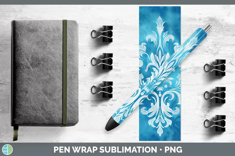 Blue Damask Pen Wrap Sublimation Epoxy Pen Designs