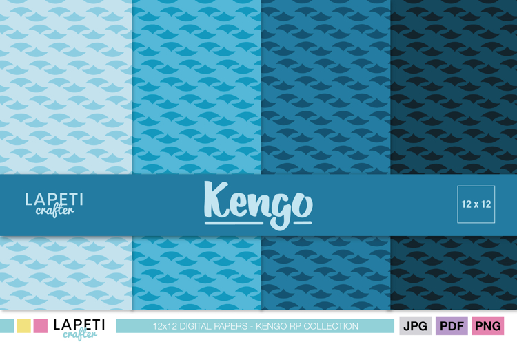 Blue Fish Pattern Digital Paper, Ocean Sea Scrapbook Paper