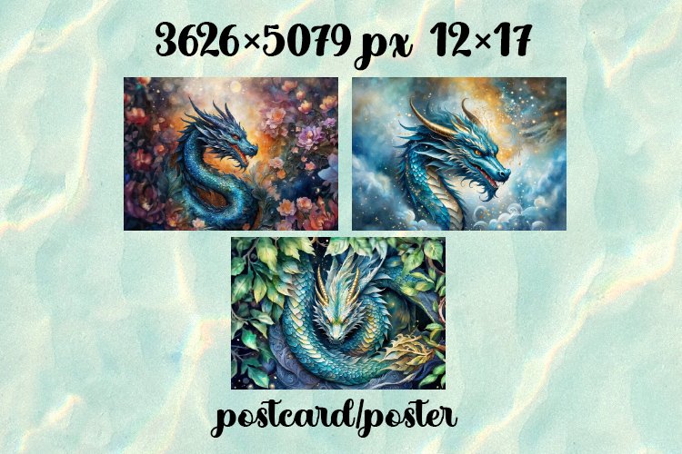 Blue dragon in watercolors A3 example image 1