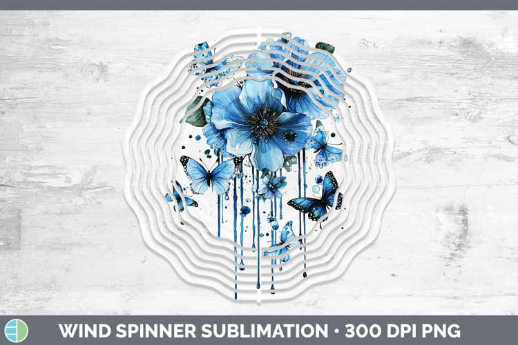 Blue Drips Boho Florals Wind Spinner Sublimation Spinner Des