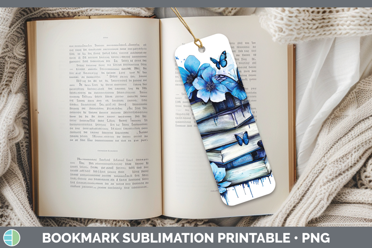 Blue Drips Book Stack Bookmark Sublimation Printable Designs