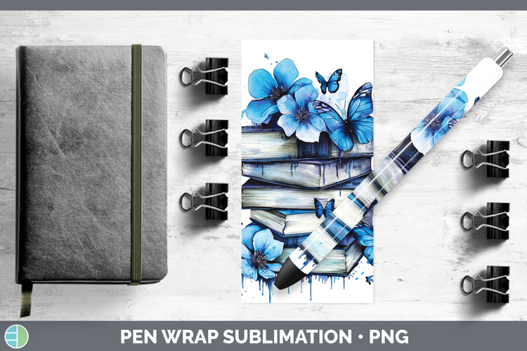 Blue Drips Book Stack Pen Wrap Sublimation Pen Designs