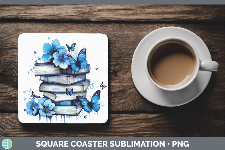 Blue Drips Book Stack Square Coaster Sublimation Coaster Des
