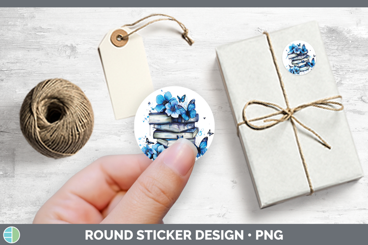 Blue Drips Book Stack Stickers | Round Labels Designs