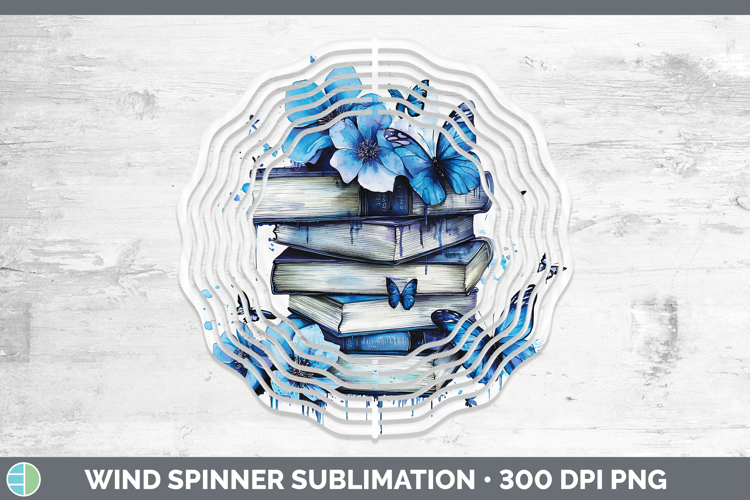 Blue Drips Book Stack Wind Spinner Sublimation Spinner Desig
