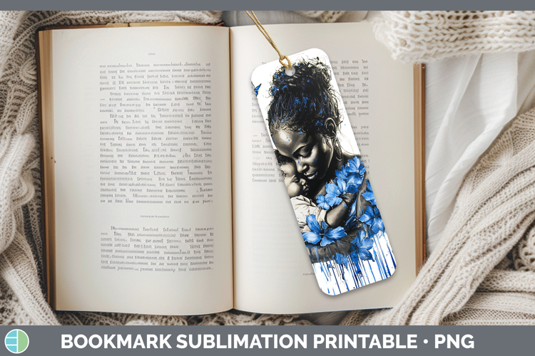Blue Drips Child Mother Bookmark Sublimation Printable Desig