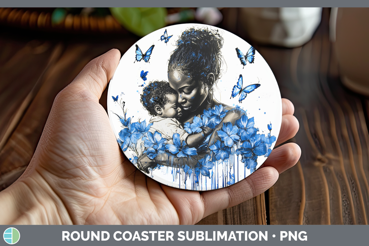 Blue Drips Child Mother Round Coaster Sublimation Coaster De