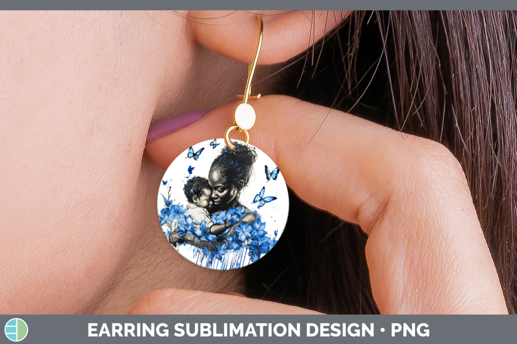 Blue Drips Child Mother Round Earrings Sublimation Earrings